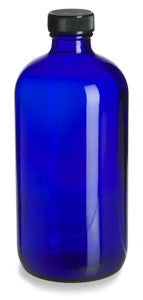 Bottle: Cobalt Blue Boston Round Glass Bottle 16 oz w/ Cap