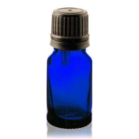 Bottle: Cobalt Blue Euro Glass Bottle 10 ml w/ Dropper Cap (Black) (6 pack)