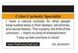 Aromabug: Funny Fake Bankcard:  CYBER CURIOSITY SPECIALIST Card.  8 Pack Free Shipping