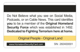 Official Homeland Security Card. 8 PACK, Free Shipping