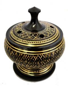 Burner: Brass Carved for Resin, Smudge or Incense Burning. (Smudge Pot)