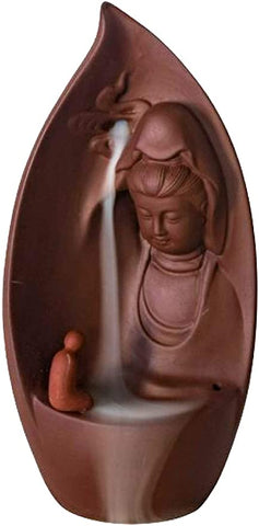 Back Flow Incense Burner: Terracotta Kwan Yin Waterfall