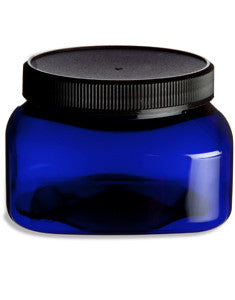Jar: Square Blue Plastic 8 oz.