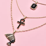 Necklace: Triple Strand Multi Level Pendants. (Nefertiti) Free Shipping