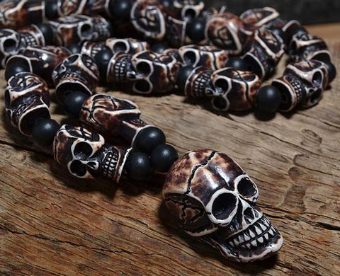 Halloween Bracelet, Skull Beads Bracelet, Hinoki Wood Beads Bracelet, Men's  Bracelet, Women's Bracelet, Halloween Costume Jewelry