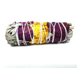 Sage: White Sage with Rose Petals wrapped around the bundle.